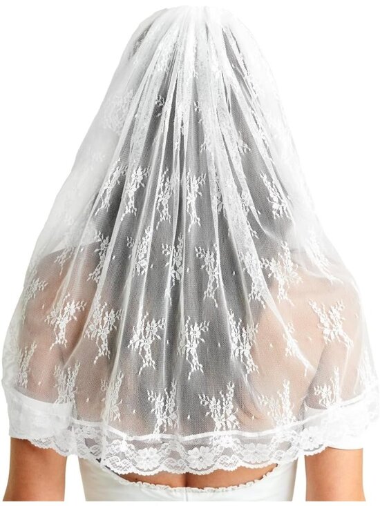 Accessories - Women's White 2 Tier Polyester Bride To Be Lace Veil Pearl Padded Headband